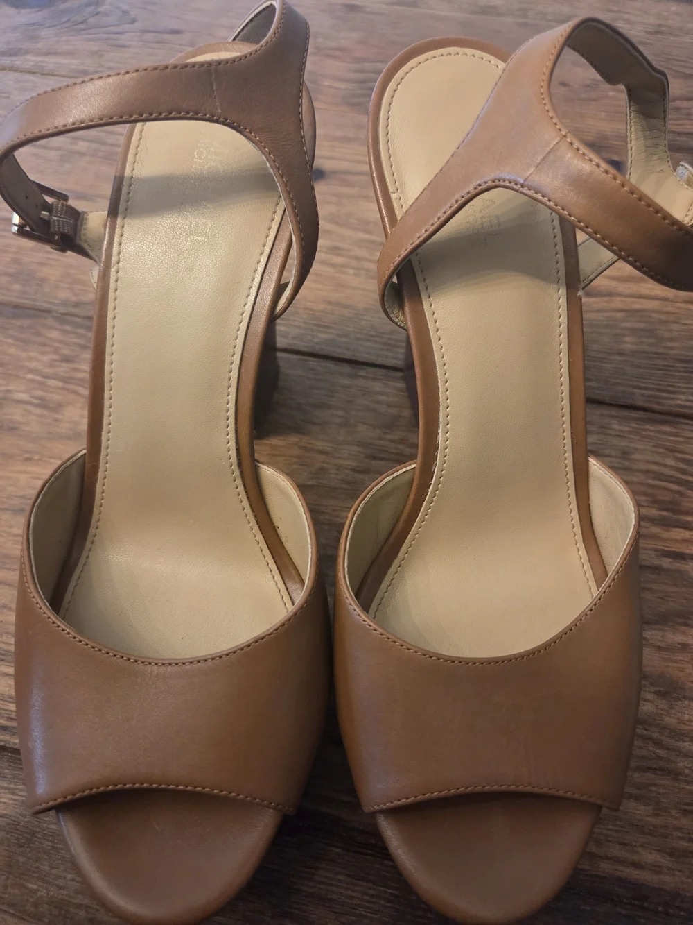 Michael Kors Tan Leather Block Heel Platform Sandals
